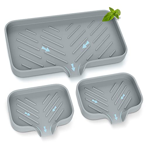 EGWON Kitchen Soap Tray,Kitchen Sink Tray Sponge Tray Kitchen Sponge Holder Self Draining Premium Silicone Soap Holder for Bathroom Counter Sink Caddy Organizer for Dish Soap Bottle,Soap Dispenser - Image 1