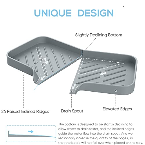 EGWON Kitchen Soap Tray,Kitchen Sink Tray Sponge Tray Kitchen Sponge Holder Self Draining Premium Silicone Soap Holder for Bathroom Counter Sink Caddy Organizer for Dish Soap Bottle,Soap Dispenser - Image 2