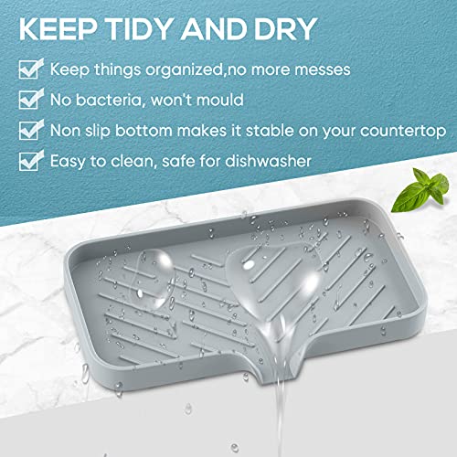 EGWON Kitchen Soap Tray,Kitchen Sink Tray Sponge Tray Kitchen Sponge Holder Self Draining Premium Silicone Soap Holder for Bathroom Counter Sink Caddy Organizer for Dish Soap Bottle,Soap Dispenser - Image 4