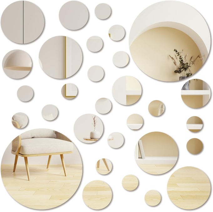 30 PCS ROUND MIRROR TILES SELF ADHESIVEMIRROR WALL DECALSCIRCLE MIRRORS FOR WALL DECORREAL GLASS ROUND MIRRORSTILES CIRCLE FOR BEDROOM BATHROOM LIVING ROOM DOOR4 SIZES