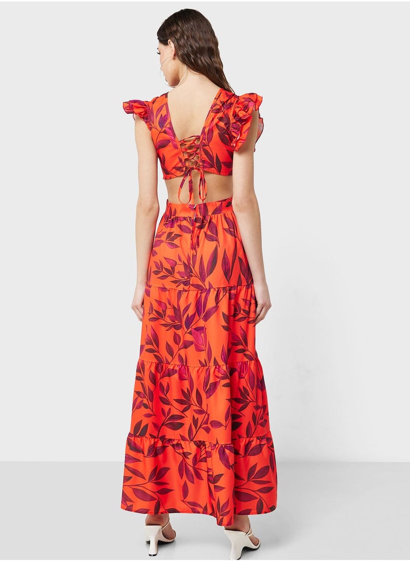 Ginger - Ruffled Sleeve Printed Dress - Image 1