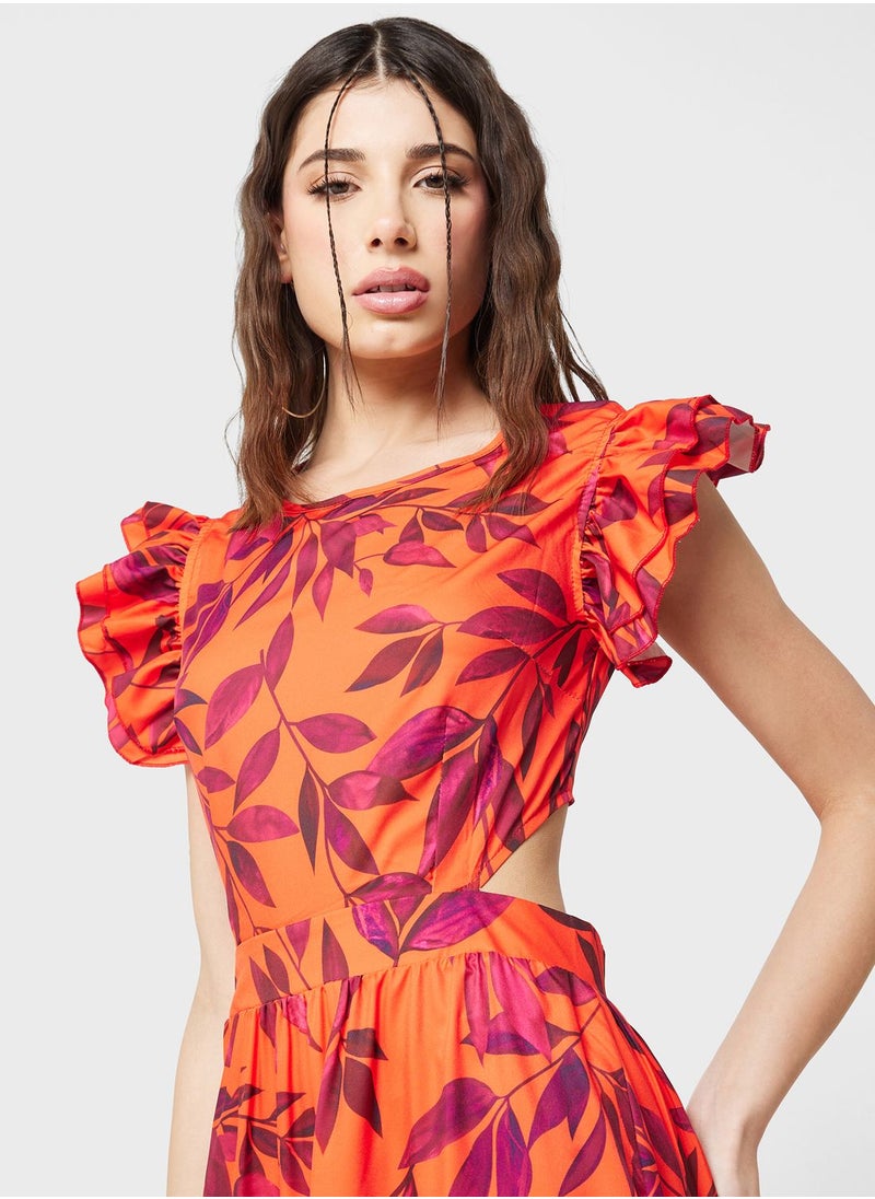 Ginger - Ruffled Sleeve Printed Dress - Image 1