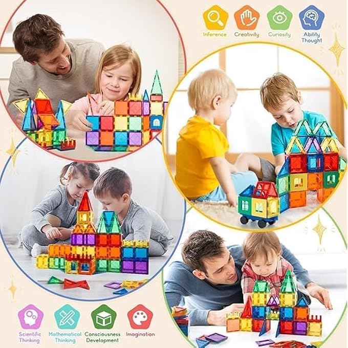 PREMIUM MAGNETIC TILES FOR KIDS, 3D BUILDING BLOCKS CONSTRUCTIONAL SET - UNLEASH LIMITLESS CREATIVITY AND STEM LEARNING, DELUXE SET WITH 2 CARS 9918B - Image 3