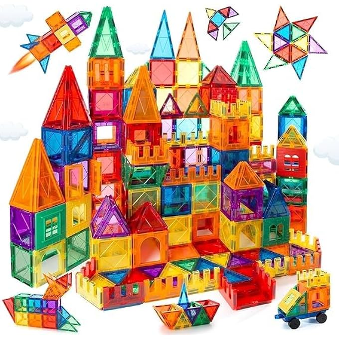 PREMIUM MAGNETIC TILES FOR KIDS, 3D BUILDING BLOCKS CONSTRUCTIONAL SET - UNLEASH LIMITLESS CREATIVITY AND STEM LEARNING, DELUXE SET WITH 2 CARS 9918B - Image 2