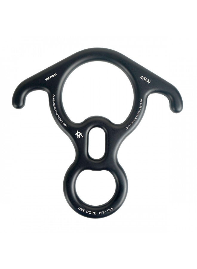 Fusion Climb Aluminum Terminal 8 Descender Black, Large Bent Ear Belaying and Rappelling Gear Belay Device, Perfect for Climbing, Ziplining and Rescue(FP-8145-BLK) - Image 1