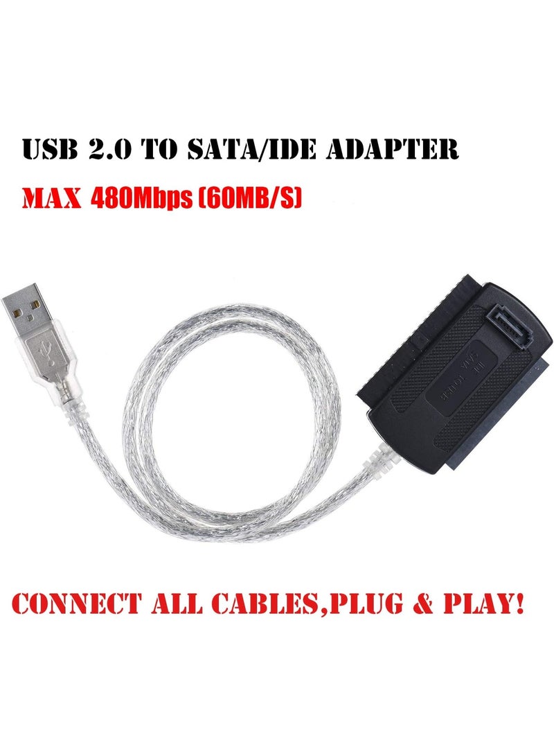 ساتا كابل محول Warmstor من SATA/PATA/IDE إلى USB 2.0 لمحركات الأقراص الصلبة 2.5 بوصة / 3.5 بوصة مع محول طاقة تيار متردد خارجي - Image 1