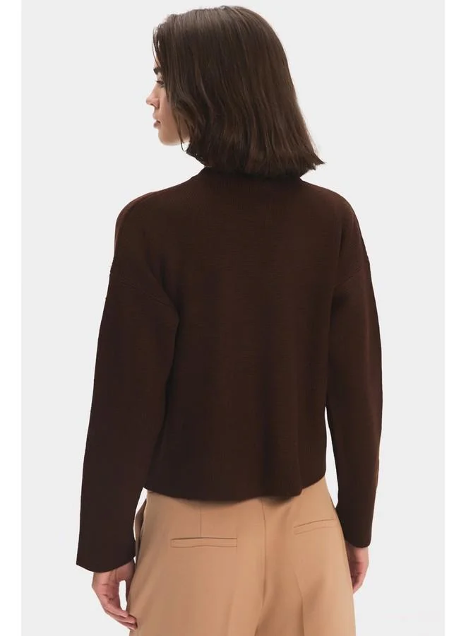 جون June Women Pocket Gold Button Detailed Knitwear Cardigan Brown