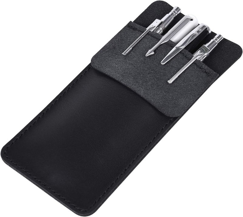 Wisdompro Genuine Leather Heavy Duty Pocket Protector Pen Holder Pouch for Shirts, Lab Coats, Pants - Multi-Purpose - Holds Pens, Pointers, Pencils, and Notes - Vintage Black - Image 1