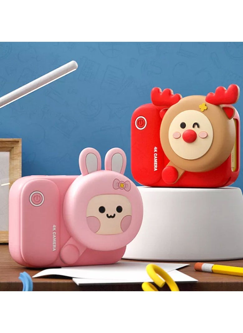PICOCICI SurpKids Digital Camera Pocket Camera 4K Photo 48M Dual Camera 1080P Video 2.4 Inch Screen Cute Cartoon Looking For Kids  Rosy Pink Fashion Mini Trinket Purse with Handle and Sling Strap Red  - Image 4