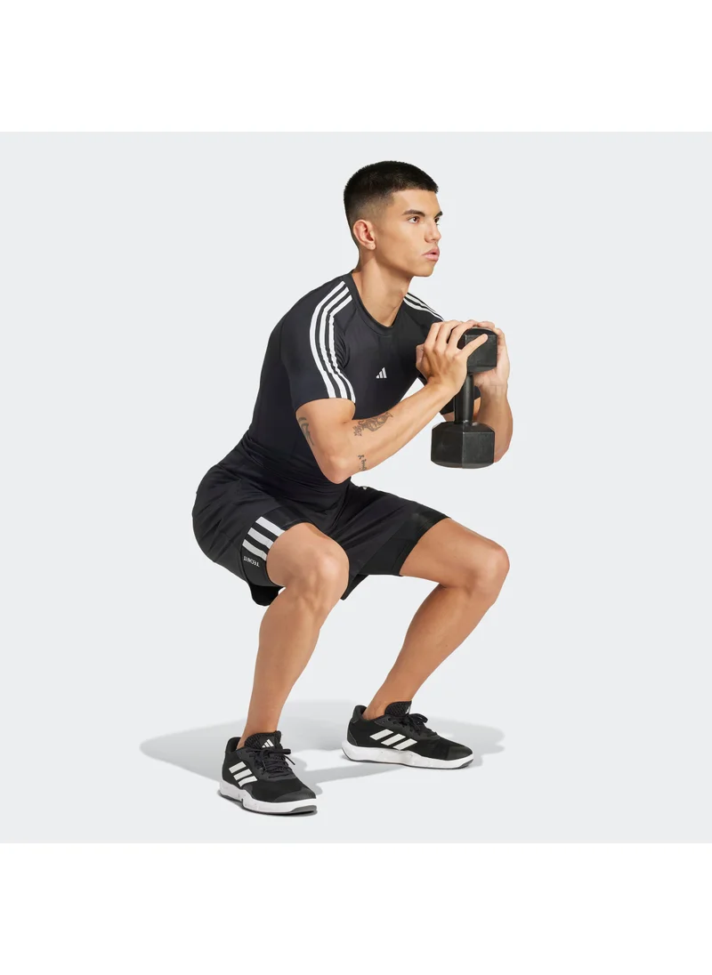 adidas تيشيرت تك فيت بضغط وتصميم 3 خطوط للتدريب