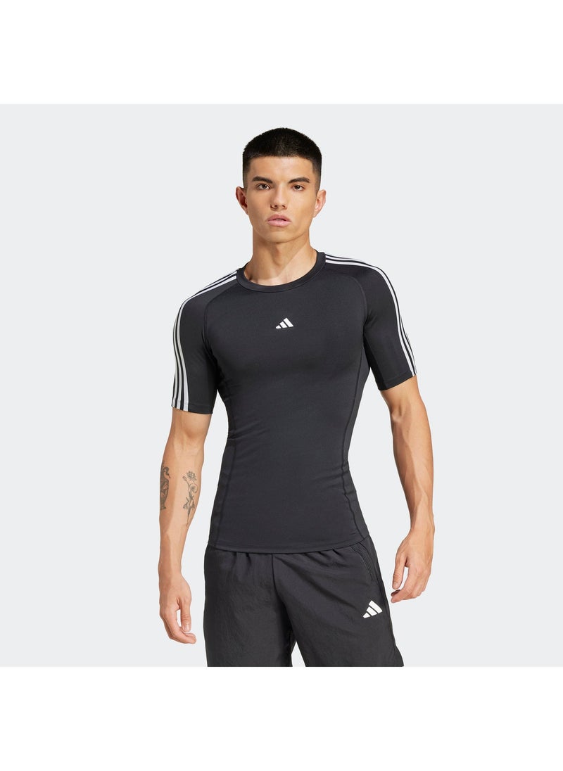 Adidas Techfit Compression Training 3 Stripes T-Shirt - Image 1