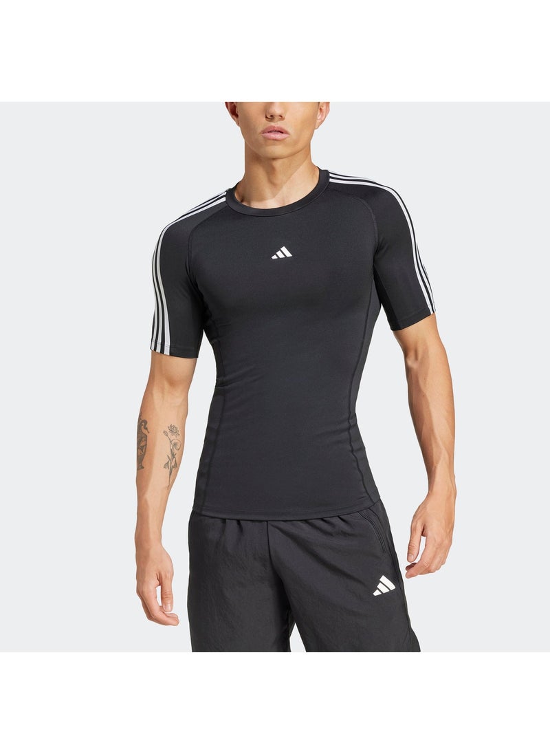 Adidas Techfit Compression Training 3 Stripes T-Shirt - Image 3