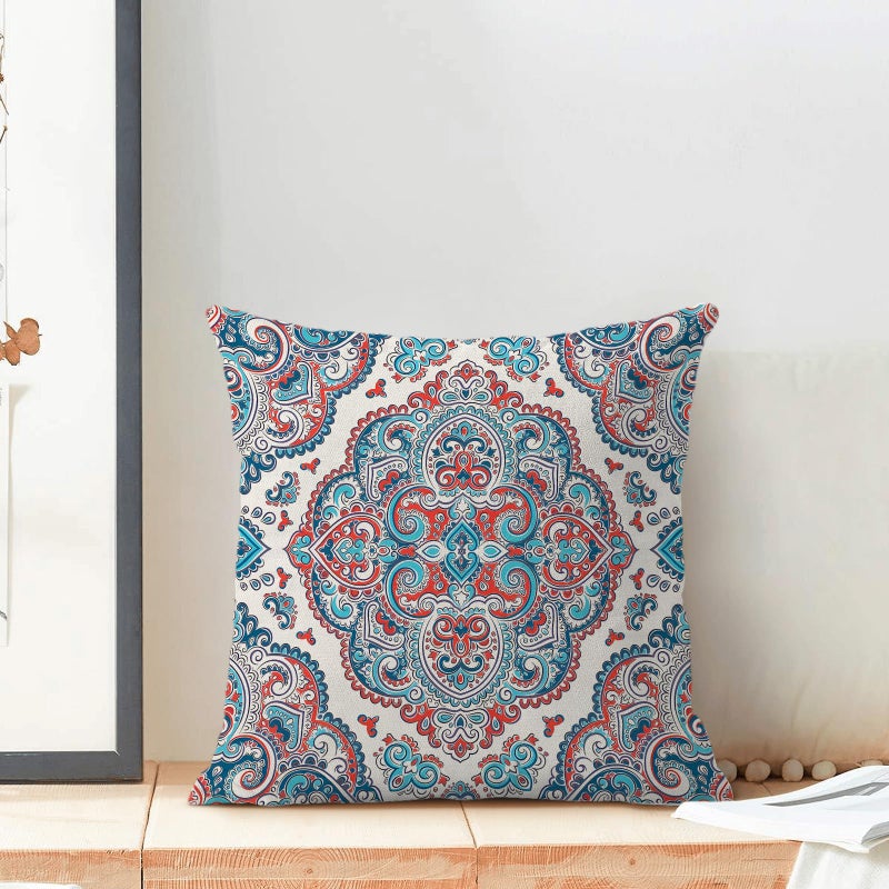 AEIOAE Aqua Teal Boho Pillow Covers 18x18 Inch Set of 2 Burnt Orange Carpet Pattern Throw Pillows Case Ethnic Design Retro Outdoor Decorative Square Linen Farmhouse Decor Cushion Covers for Sofa Couch - Image 3