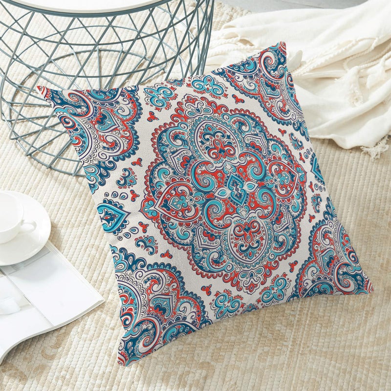 AEIOAE Aqua Teal Boho Pillow Covers 18x18 Inch Set of 2 Burnt Orange Carpet Pattern Throw Pillows Case Ethnic Design Retro Outdoor Decorative Square Linen Farmhouse Decor Cushion Covers for Sofa Couch - Image 4