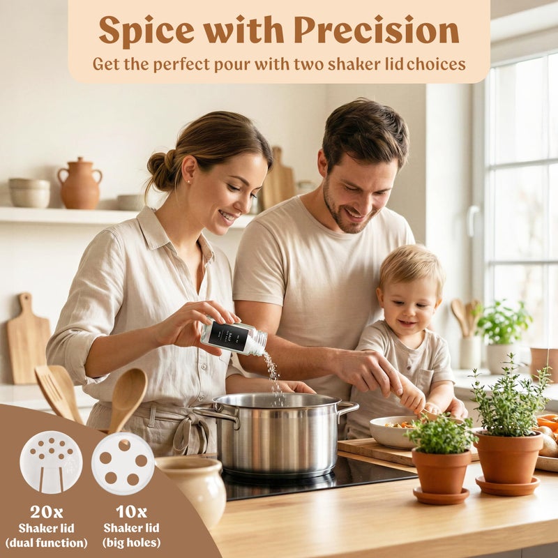 EDELHAUS Glass Spice Jars with Labels (24 x 4oz) Spice Containers with 240 Labels, Shaker Inserts, Funnel, Empty Square Empty Square Seasoning Organizer (Black Lids) - Image 4