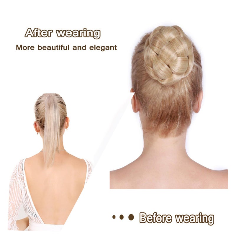 Funyn Synthetic Hair Chignon Scrunchie Natural Grey Hair Braided Bun Donut Hairpieces Clip in Hair Bun Extensions Updo Space Bun for Women Beauty (#Gray) - Image 5