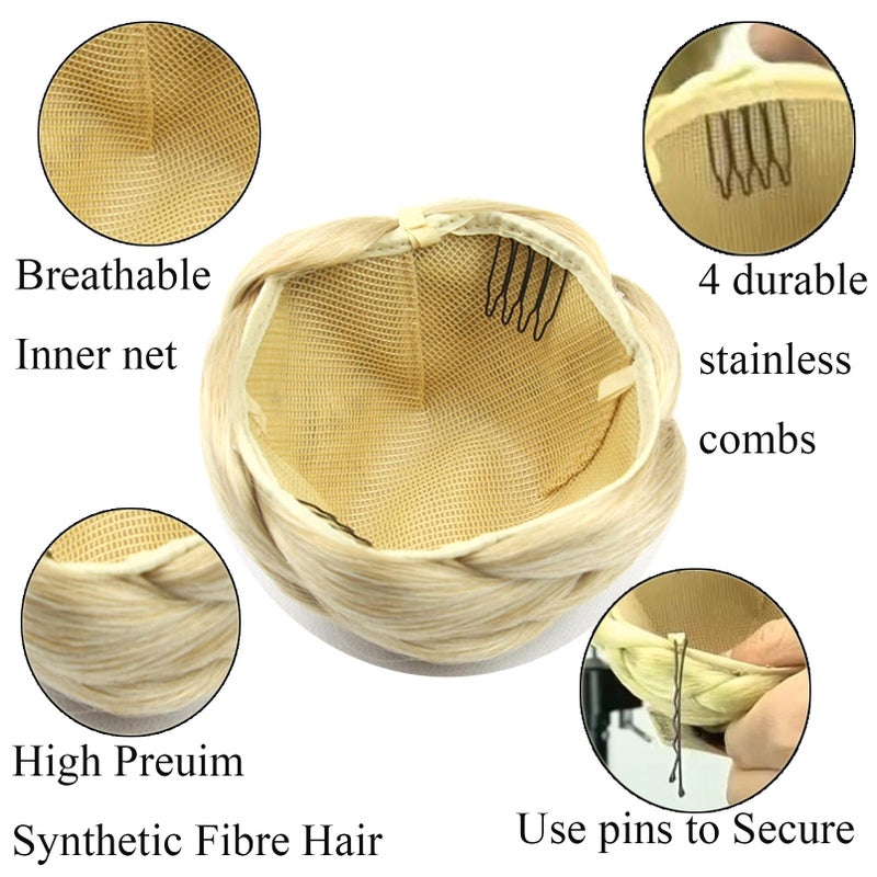 Funyn Synthetic Hair Chignon Scrunchie Natural Grey Hair Braided Bun Donut Hairpieces Clip in Hair Bun Extensions Updo Space Bun for Women Beauty (#Gray) - Image 4