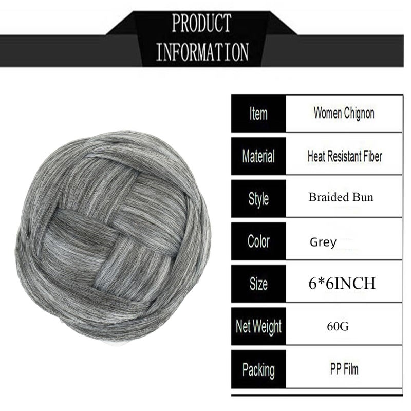 Funyn Synthetic Hair Chignon Scrunchie Natural Grey Hair Braided Bun Donut Hairpieces Clip in Hair Bun Extensions Updo Space Bun for Women Beauty (#Gray) - Image 2