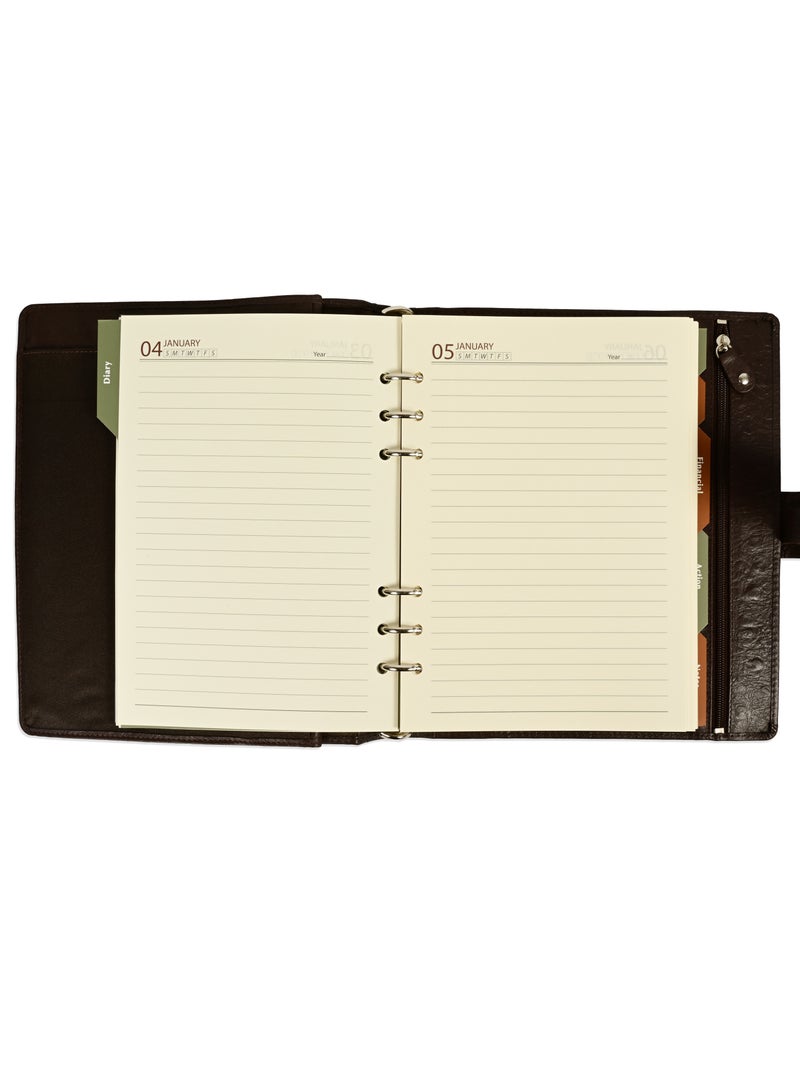 FIS® Leather Organizer "STRUTHIO" and Activity Journal, Size : A5 (14.8 x 21cm), Color : Brown_ FSORLO3BR - Image 4