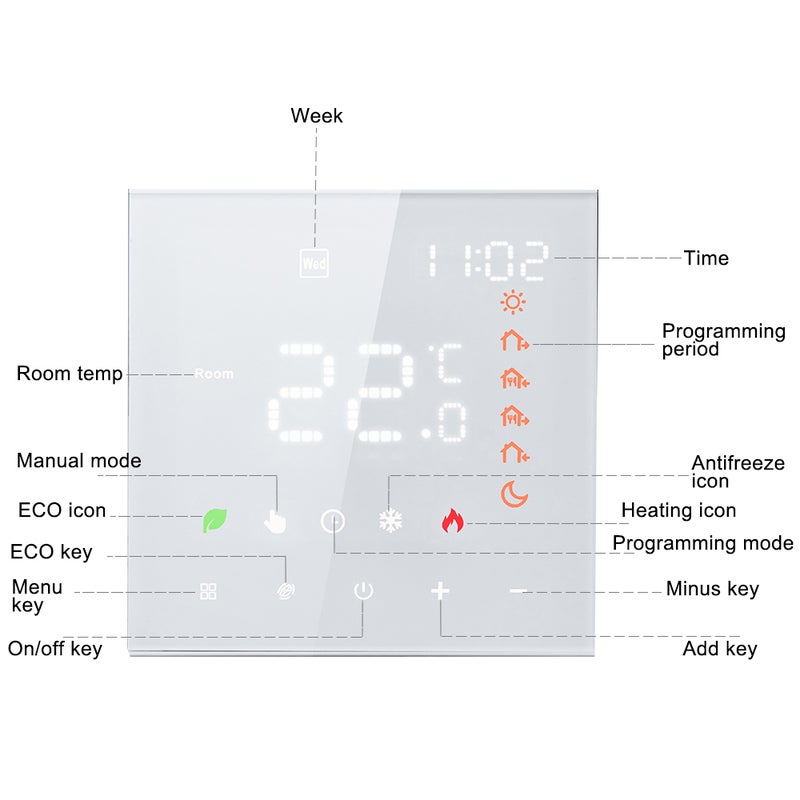 Smart Thermostat 16A Digital Programmable LCD Display Touchscreen Underfloor Heating Temperature Controller Digital Intelligent Wall Thermostat for Electric Heating - Image 2