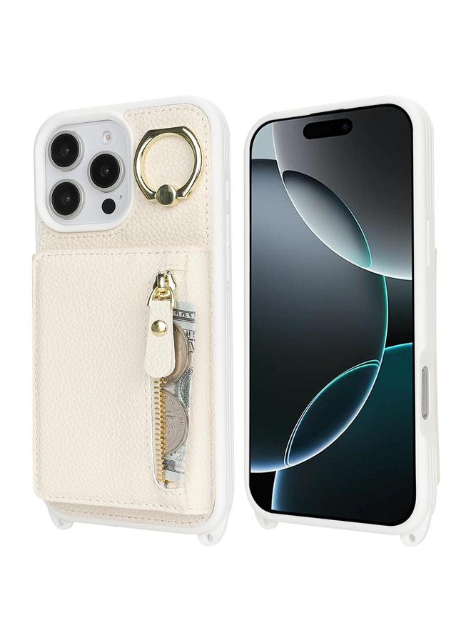 S-TOP Case For iPhone 15 Pro Crossbody Zipper Wallet Ring Holder Litchi Leather Phone Case - Image 2