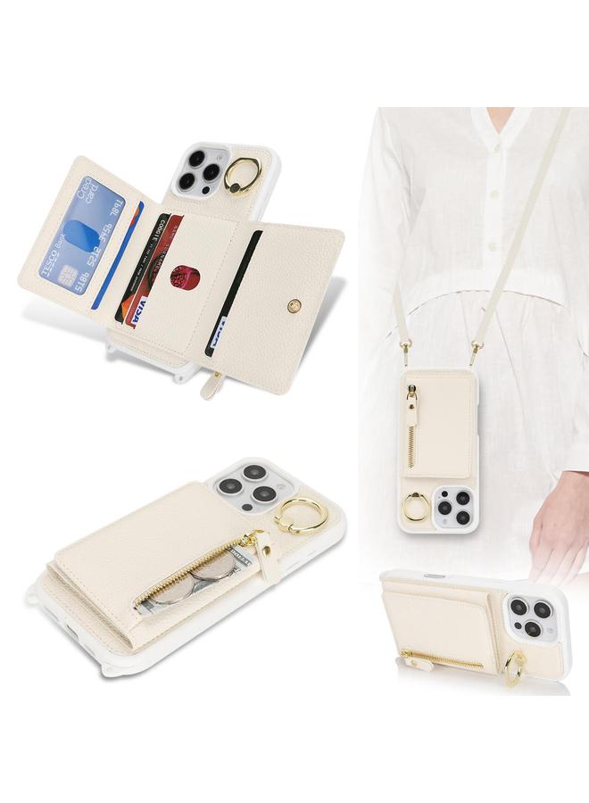 S-TOP Case For iPhone 15 Pro Crossbody Zipper Wallet Ring Holder Litchi Leather Phone Case - Image 5