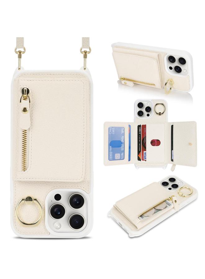 S-TOP Case For iPhone 15 Pro Crossbody Zipper Wallet Ring Holder Litchi Leather Phone Case - Image 1