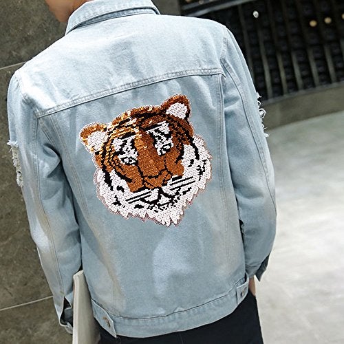 ESH7 Tiger Reversible Sequins Sew On Patches for Clothes Kids Boy Girl T Shirt Coat Embroidered Reverse Patch Applique - Image 4