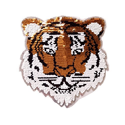 ESH7 Tiger Reversible Sequins Sew On Patches for Clothes Kids Boy Girl T Shirt Coat Embroidered Reverse Patch Applique - Image 1