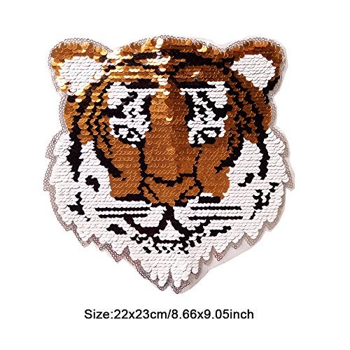 ESH7 Tiger Reversible Sequins Sew On Patches for Clothes Kids Boy Girl T Shirt Coat Embroidered Reverse Patch Applique - Image 2