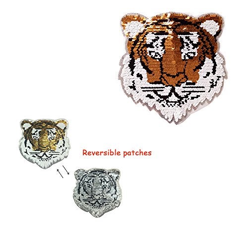 ESH7 Tiger Reversible Sequins Sew On Patches for Clothes Kids Boy Girl T Shirt Coat Embroidered Reverse Patch Applique - Image 3