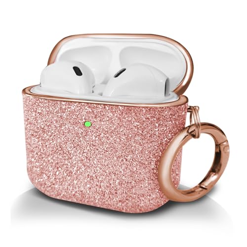 T Teclusive Luxurious Shimmery Glitter Fancy Case Cover Compatible for Airpods 4 with Ring Holder | Shining Diamond Stone Design Case (Rose Gold) - Image 1