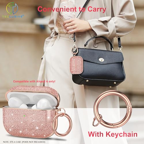 T Teclusive Luxurious Shimmery Glitter Fancy Case Cover Compatible for Airpods 4 with Ring Holder | Shining Diamond Stone Design Case (Rose Gold) - Image 5