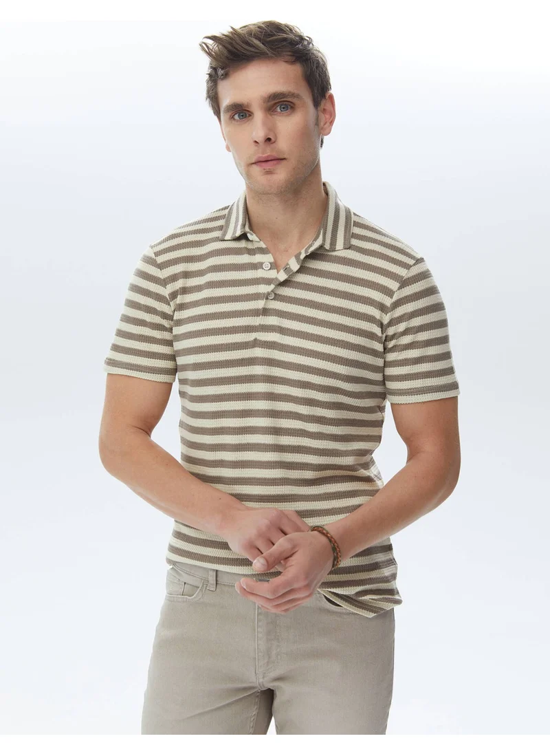 Kip Mink Striped Polo Neck T-Shirt