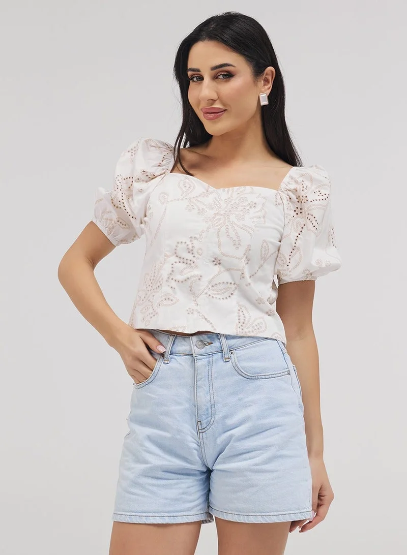 Zigzag  Puff Sleeve Front Open Cutlon Top for Women | Best Price UAE