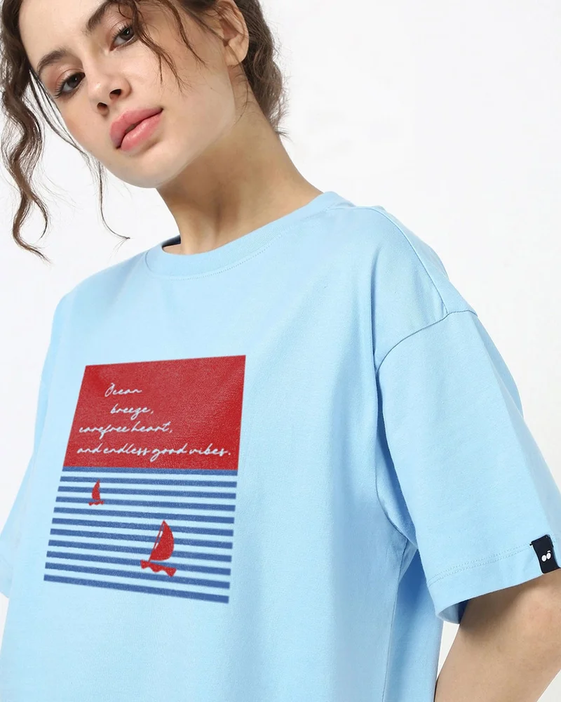 bewakoof Women's Bird Egg Green First Love Yourself Typography Boyfriend T-shirt