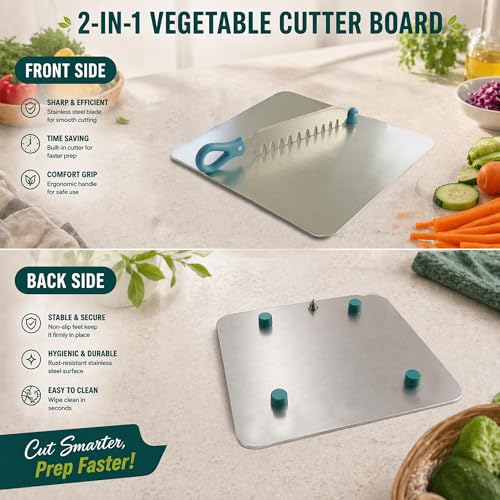SUPERMOM Steel Chopping Board 1 Pc – Stainless Steel Multifunctional Cut & Chop Vegetable Slicer Tool – Adjustable Cutting Guide with Non Slip Handle for Uniform Slicing of Carrots, Beans & Vegetables - Image 5