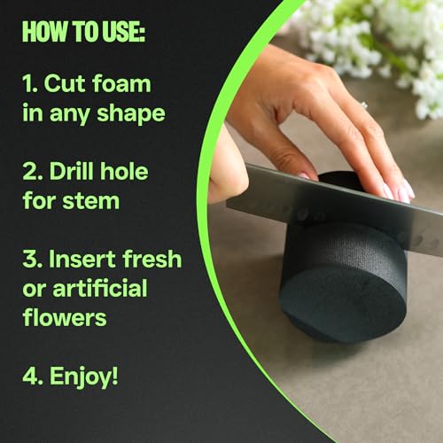 XCEL Floral Foam Blocks - Reusable, Weather Resistant Foam - Perfect for Fresh & Artificial Flower Arrangements, Crafts, Planter Boxes, Home Decor & More - 10-Pk, Black (3” x 3”, Round) - Image 4