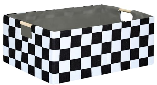 FUULOXE Checkered Storage Basket Room Decor Gifts Basket Foldable Nursey Box Kids Hamper Storage Cube for Women Closet Organizer Boys Car Toys Bins with Handles - Image 1