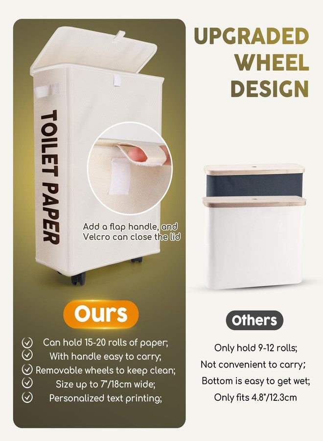 Primo Lines 35L Extra Large Toilet Paper Storage with Lid - Holds 20 Regular or 15 Mega Rolls, Portable Beige Toilet Tissue Holder Basket with Pulley Handle & Wheels, Space-Saving Design for Easy Moving - Image 4