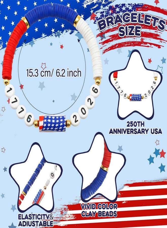 Highergo 24 Pcs 250th Anniversary Bracelet Bulk USA 4th of July Wristband American Patriotic Independence Day Party Favor Gift (Fresh) - Image 2