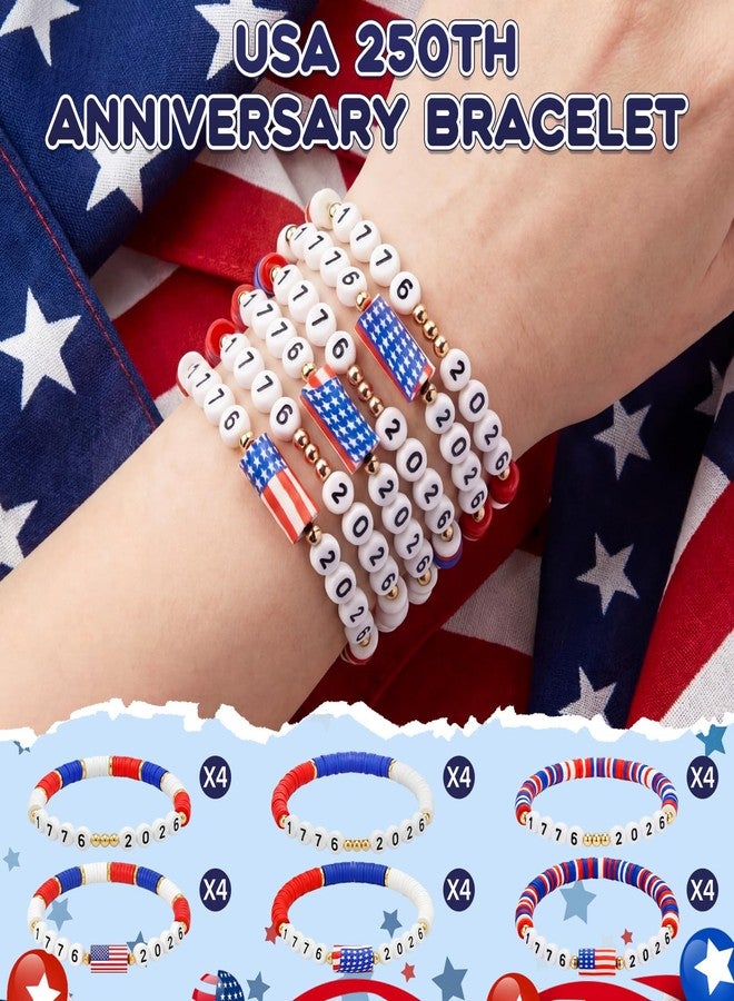 Highergo 24 Pcs 250th Anniversary Bracelet Bulk USA 4th of July Wristband American Patriotic Independence Day Party Favor Gift (Fresh) - Image 3