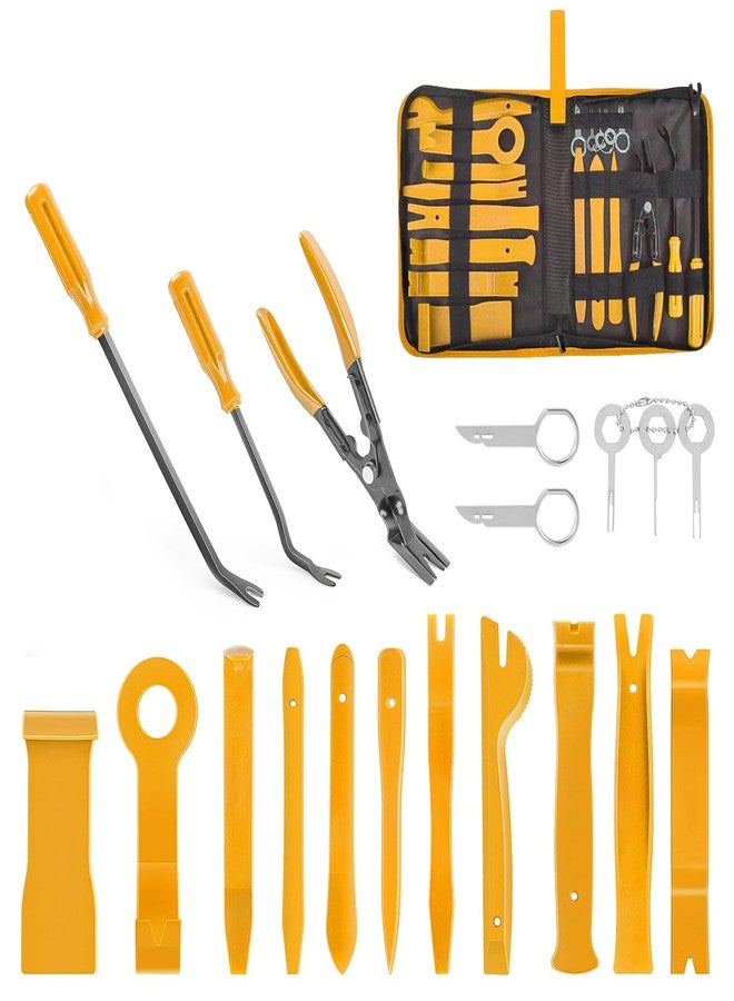 GOOACC 19Pcs Trim Removal Tool Set Panel Fastener Clips Removal Automotive Plastic Upholstery Pliers Removal Install Removal Car Tool with Storage Bag for Trim Panel Audio Clip Pliers Terminal-Yellow - Image 1
