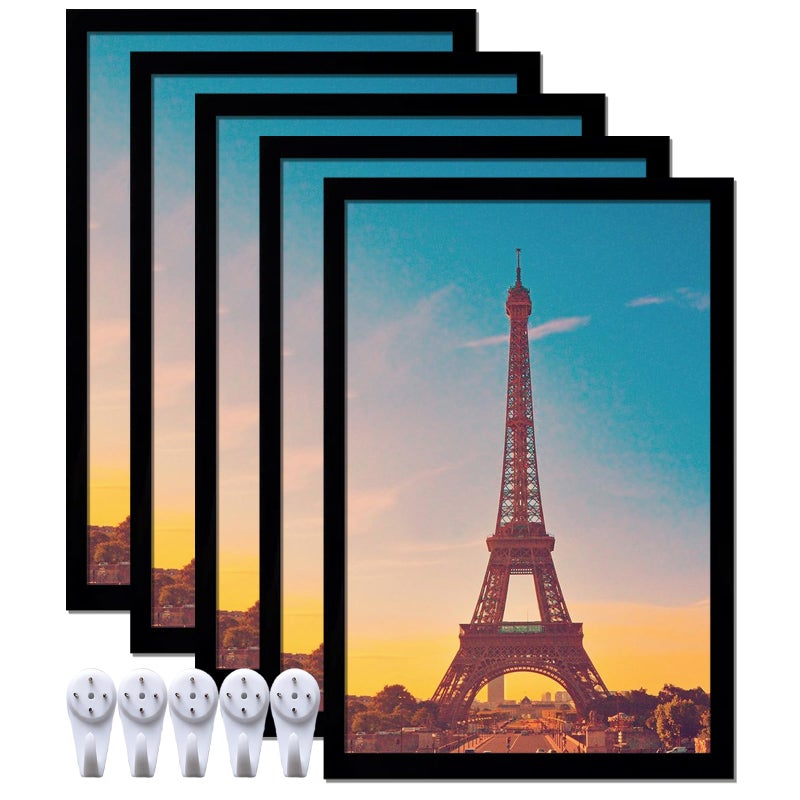 icariery 16x24 Picture Frame Set of 5 Black Photo Frames High Transparent Wall Gallery Desktop Horizontal Vertical for Canvas Collage Photo Poster Certificate 16 x 24 inches