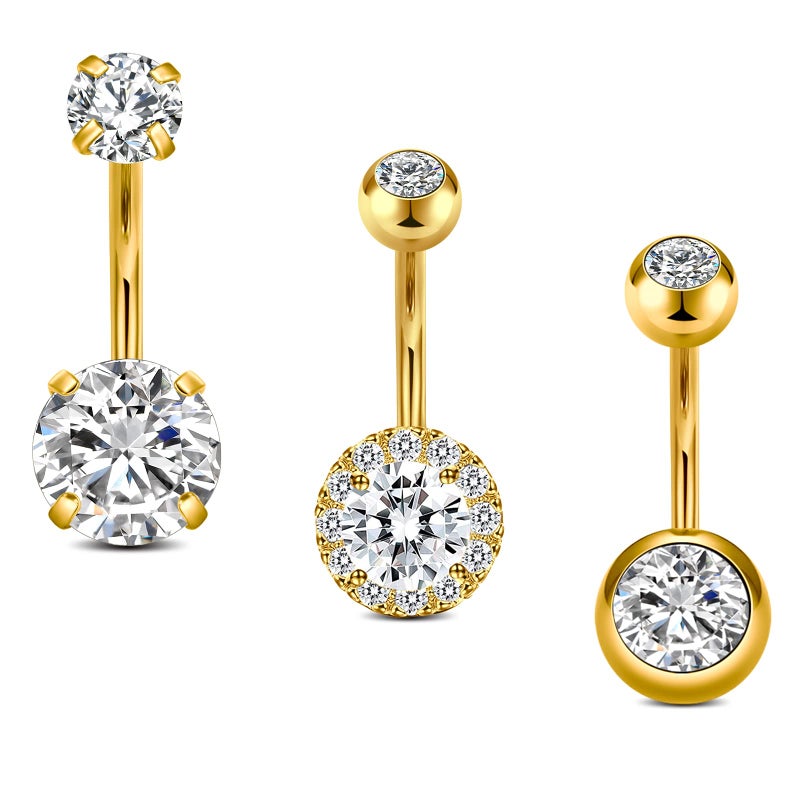 Incaton 14G Belly Button Rings, Stainless Steel Diamond Short Bar Belly Rings For Women, Hypoallergenic Navel Piercings With Gift Velvet Pouch Gold 10mm - Image 1
