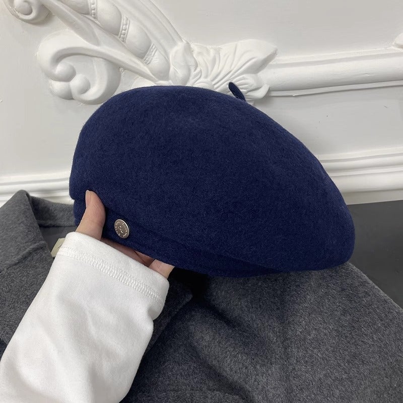 Black Wool Beret Women Fall/Winter Versatile Cap Red - Image 2
