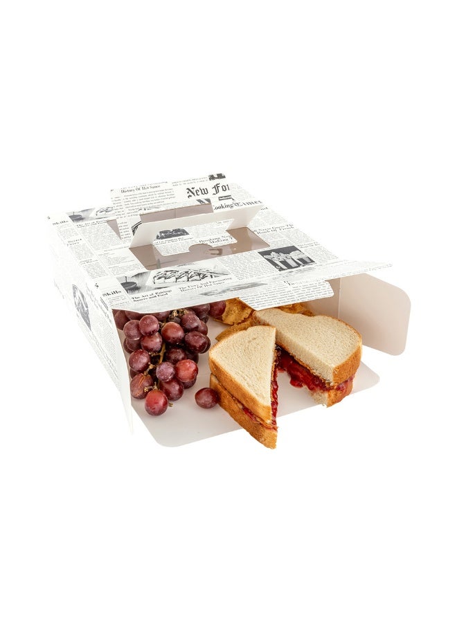 Restaurantware Cater Tek Square Newsprint Paper Cake / Lunch Box - with Pop-Up Handle, Window - 9" x 9" x 3 1/2" - 50 count box - Image 2
