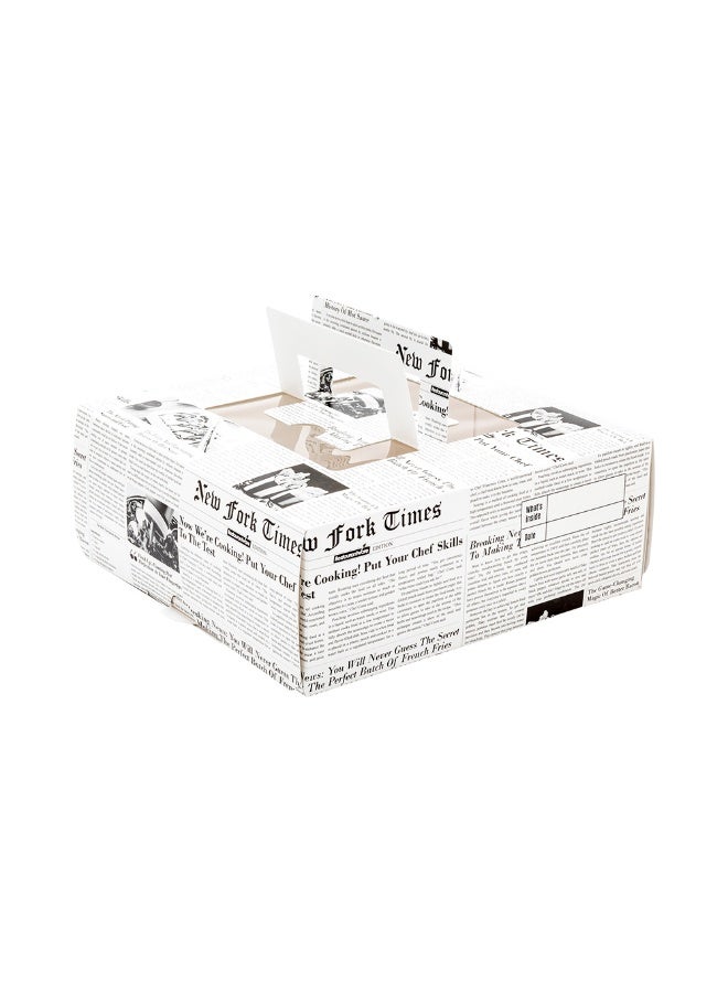 Restaurantware Cater Tek Square Newsprint Paper Cake / Lunch Box - with Pop-Up Handle, Window - 9" x 9" x 3 1/2" - 50 count box - Image 1
