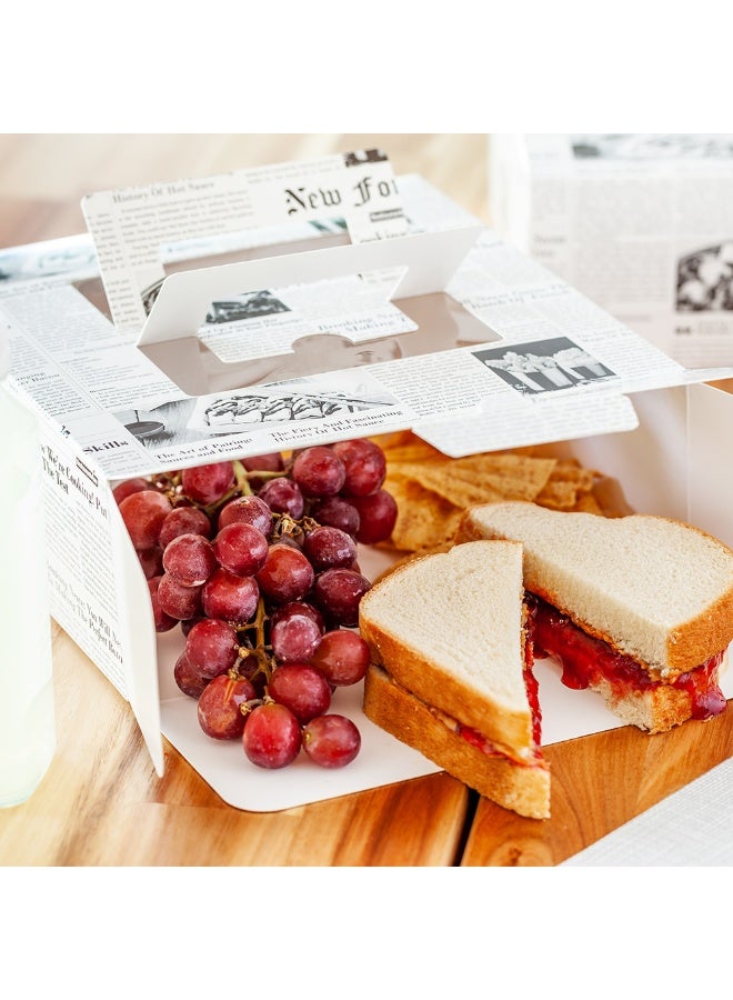 Restaurantware Cater Tek Square Newsprint Paper Cake / Lunch Box - with Pop-Up Handle, Window - 9" x 9" x 3 1/2" - 50 count box - Image 3
