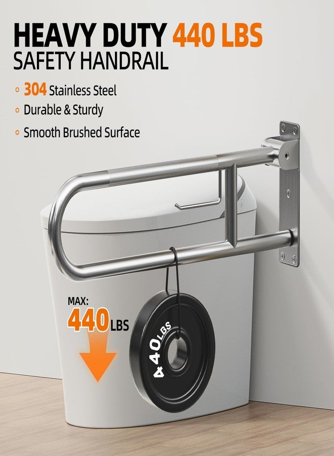 SPECILITE Heavy Duty Toilet Grab Bar 29.5 in, 440 Lbs Load Capacity, Anti-Slip Flip up Handicap Safety Rails for Shower, Wall Mount Support Handrails with Paper Holder, for Elderly, Disabled, Pregnant - Image 2